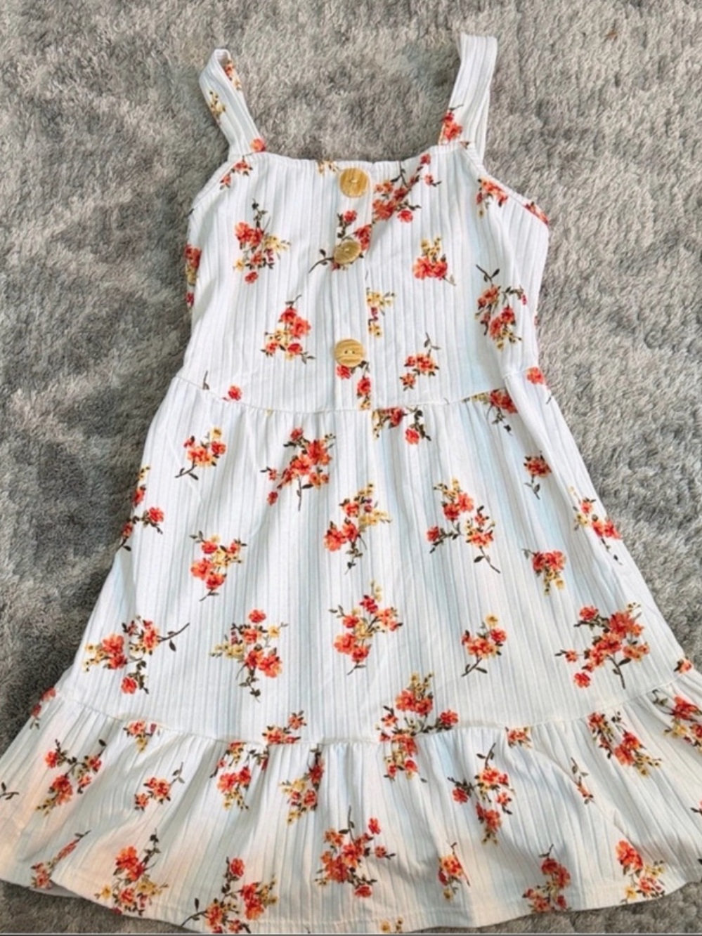 Girls' White Floral Sundress with Coral and Yellow Blossoms